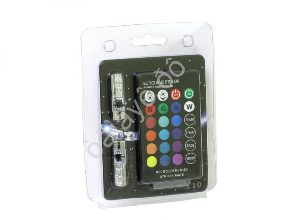 Лампа Светодиодная 12V W5W T10 RGB с пультом 1(к-т.)
